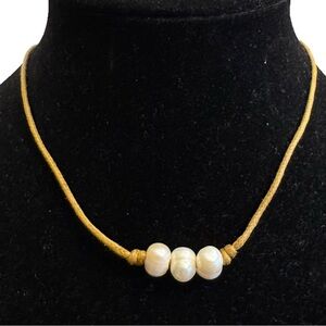 Natural Genuine Freshwater Pearls & Brown Leather Cord Necklace 18”